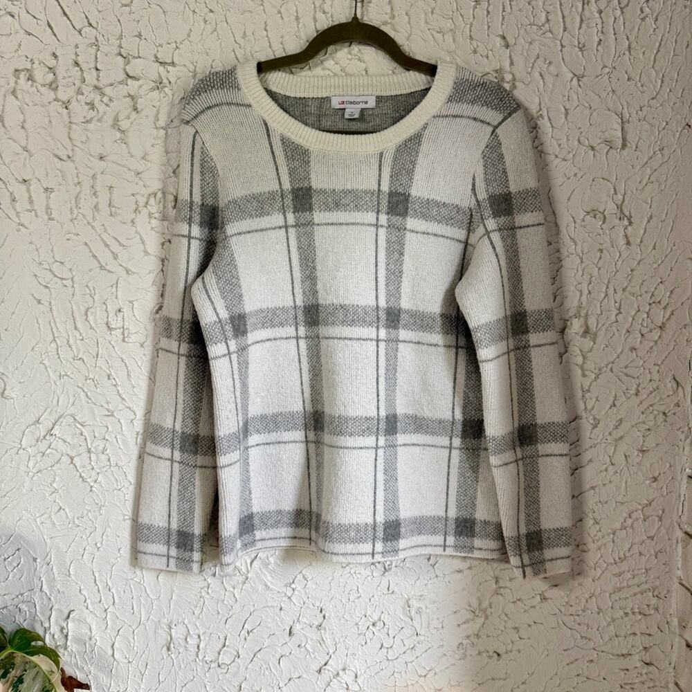 Liz Claiborne Plaid Sweater - Cream and Gray